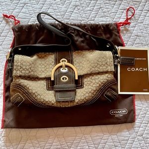Coach Signature Logo Baguette Shoulder Handbag Brown
